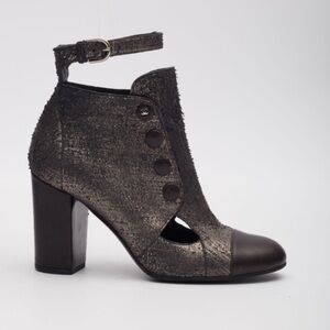 Chanel metallic textured bootie with ankle strap and black toe cap